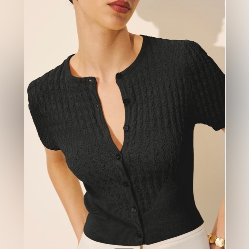 Commense Black Textured Button-Up Cardigan